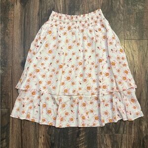 POL two tiered white skirt with floral pattern size small